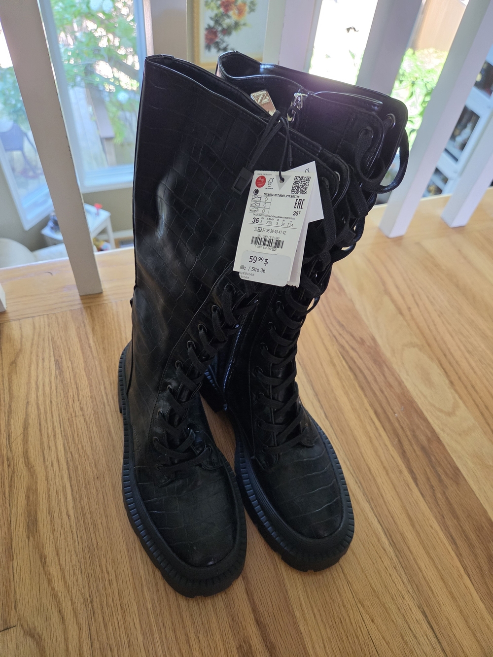 Black Lace-Up Knee-High Combat Boots